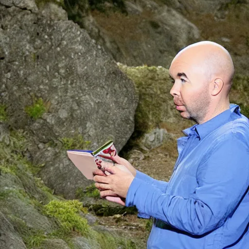 Prompt: Karl Pilkington learning about evolution