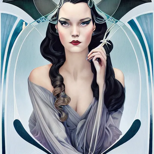 Image similar to an art nouveau, ( streamline moderne ), multi - racial portrait in the style of anna dittmann and charlie bowater and loish. very large, clear, expressive, and intelligent eyes. centered, ultrasharp focus, dramatic lighting, photorealistic digital matte painting, intricate symmetrical ultra detailed background.