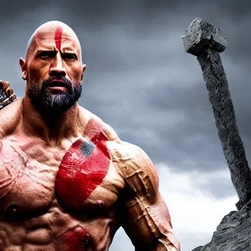 Image similar to Dwayne Johnson as God of war