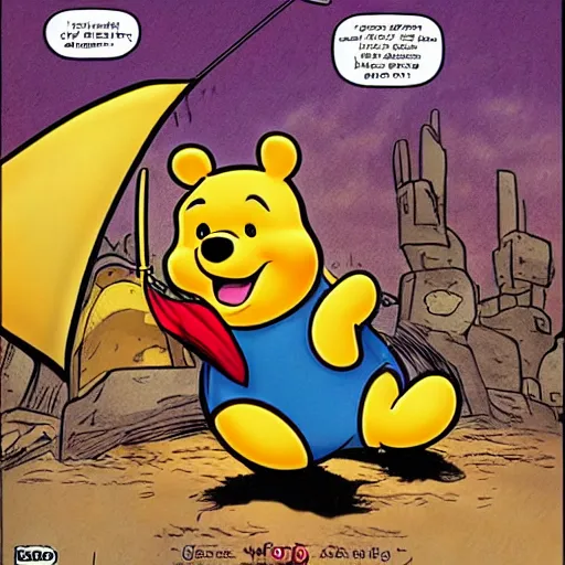 Image similar to winnie the poo as a comic book super hero