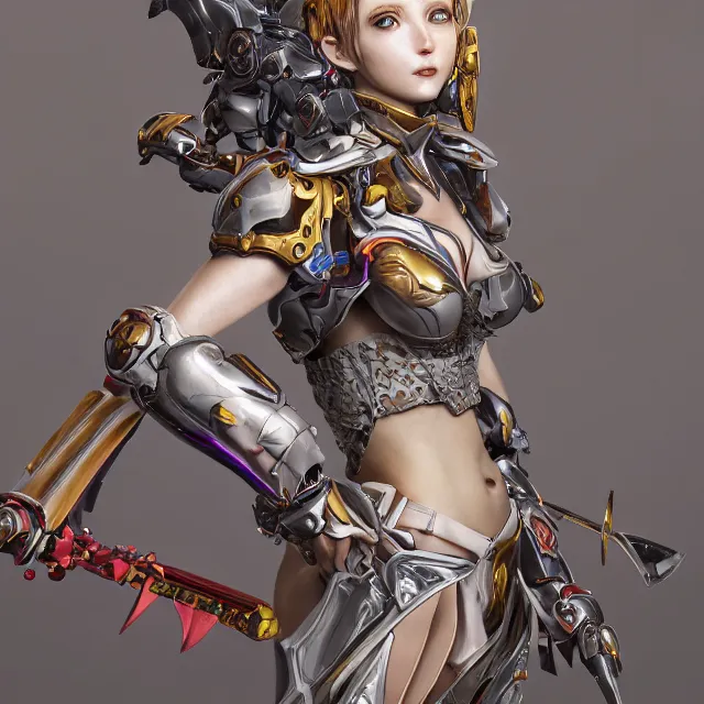 Image similar to studio portrait of lawful good colorful female holy mecha paladin absurdly beautiful, elegant, young skinny bikini model, ultrafine hyperrealistic detailed face illustration by kim jung gi, irakli nadar, intricate linework, sharp focus, bright colors, matte, octopath traveler, final fantasy, unreal engine highly rendered, global illumination, radiant light, intricate environment
