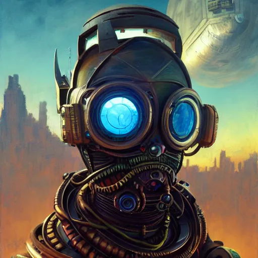 Image similar to a dogon cyberpunk hacker, steampunk stargate by greg rutkowski and android jones in a surreal portrait style, oil on canvas, ancient cyberpunk 8k resolution