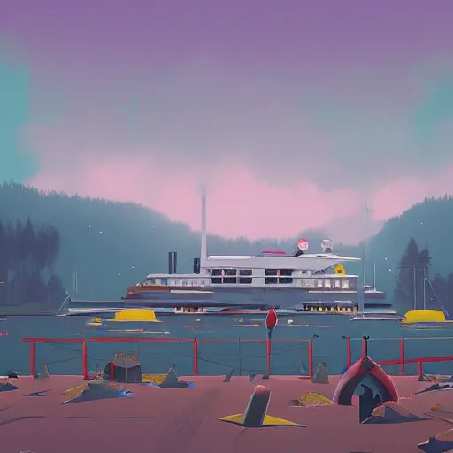 Image similar to yachting club by simon stalenhag