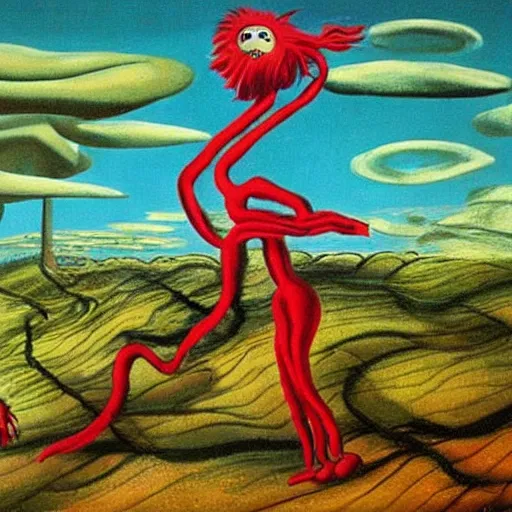 Image similar to surrealism painting of a landscape by dr seuss | horror themed | creepy