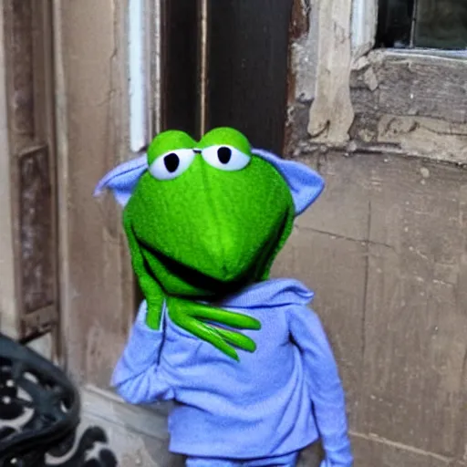 Image similar to kermit the frog heroin habit, addict, junky,