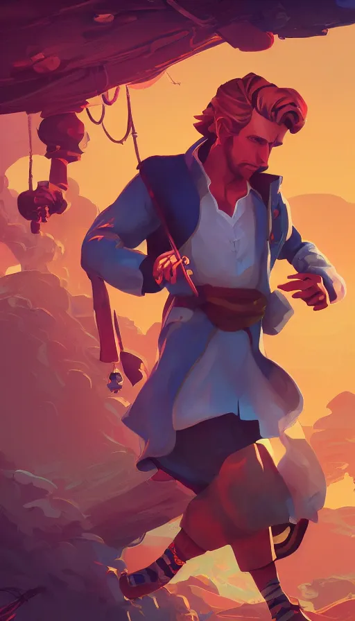 Image similar to guybrush threepwood, sharp focus, james gilleard, cinematic, game art, extremely detailed digital painting, print