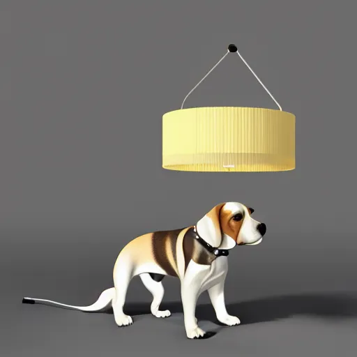 Prompt: a 3d beagle shaped lamp, placed in a large living room, art designers magazine HD photo superrealism 3d 8k resolution