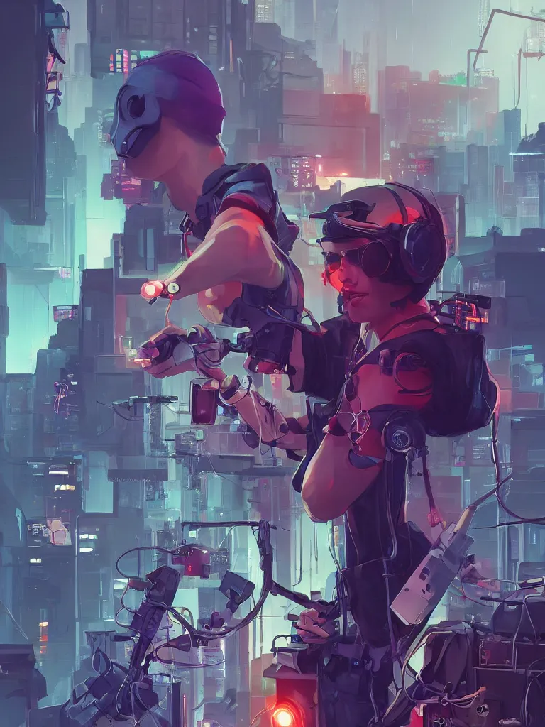 Image similar to cyberpunk hacker with server, lots of wires, art gta 5 cover, official fanart behance hd artstation by jesper ejsing, by rhads, makoto shinkai and lois van baarle, ilya kuvshinov, ossdraws