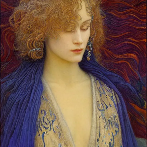 Prompt: gorgeous woman painted by Jean Delville, very detailed