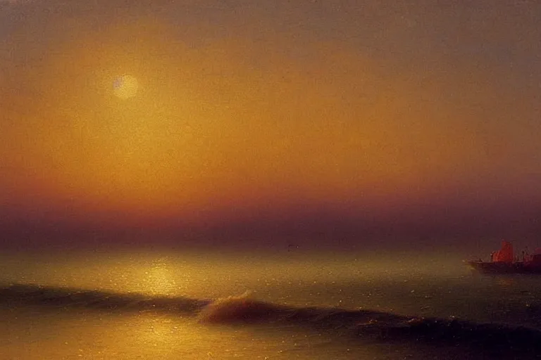 Image similar to painting of beautiful ocean on sunset by ivan aivazovski