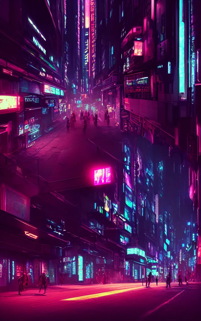 Image similar to 3 d render of a magnificent dark neon futuristic cyberpunk city bustling street at night cyberart by liam wong in the film akira rendered in octane, trending on cgsociety, blender 3 d