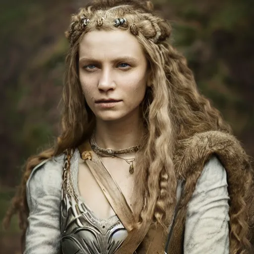 Image similar to portrait of a stunningly beautiful medieval norse maiden, depth of field, zeiss lens, detailed, symmetrical, centered, fashion photoshoot, by Annie Leibovitz and Steve McCurry, David Lazar, Jimmy Nelsson, Breathtaking, 8k resolution, extremely detailed, beautiful, establishing shot, artistic, hyperrealistic, beautiful face, octane render