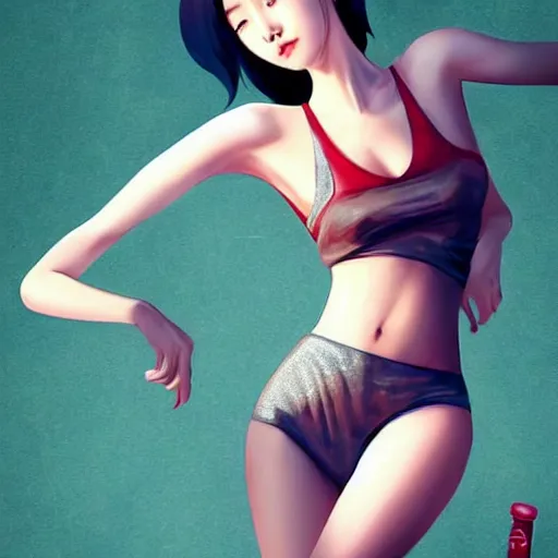 Prompt: a beautiful young korean kpop star constance wu alluring revealing instagram model in elaborate latex tank top, by guweiz and vargas and wlop and ilya kuvshinov and artgerm and, aesthetic, gorgeous, stunning, alluring, attractive, artstation, deviantart, pinterest, digital art