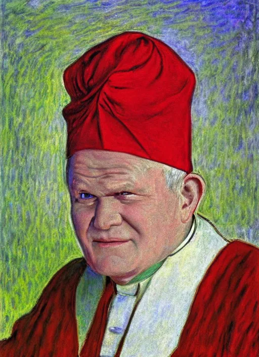 Image similar to portrait of john paul ii wearing piccolo's turban from dragon ball z by claude monet