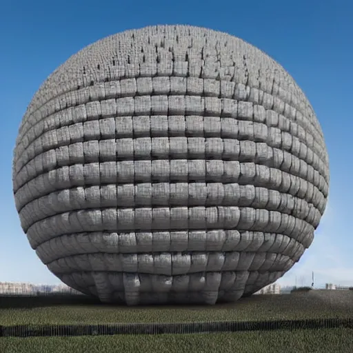 Prompt: A massive megastructure ball made of brutalist buildings, orthographic, extreme scale