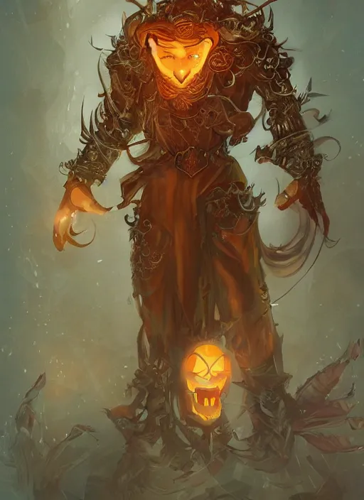 Image similar to powerful male character, jack pumpkinhead of oz, land of oz, full body character concept, art nouveau, super powers, fantasy, intricate, elegant, highly detailed, digital painting, artstation, concept art, shining, sharp focus, illustration, art by stanley lau