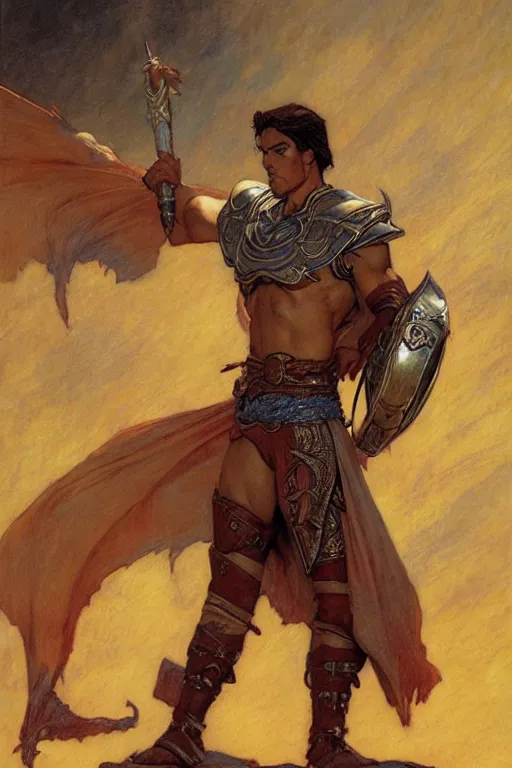 Image similar to tales of earthsea, attractive muscular male with armor, character design, painting by gaston bussiere, craig mullins, j. c. leyendecker, tom of finland