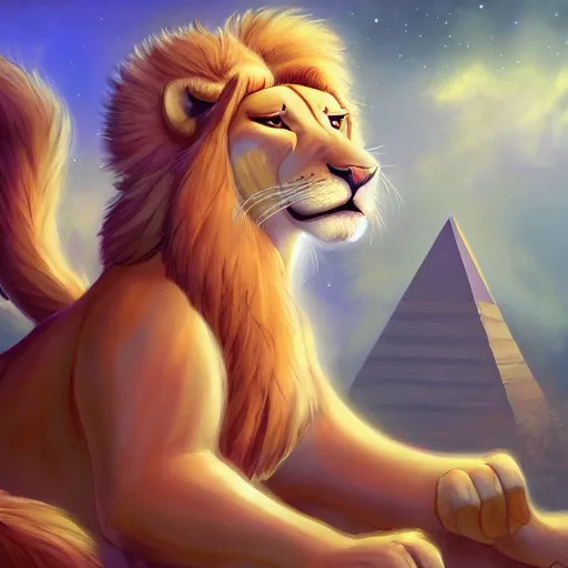 Image similar to portrait character design of an egyptian lion. deviantart adoptable, style of maple story and zootopia, portrait studio lighting by jessica rossier and brian froud in the style of disney, traditional