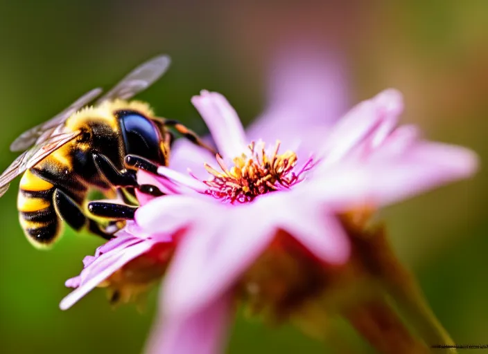 Prompt: super macro of a terminator bee drinking from a flower in the forest. fantasy magic style. highly detailed 8 k. intricate. nikon d 8 5 0 3 0 0 mm. award winning photography.