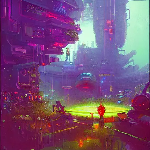 Image similar to cyberpunk kew gardens by paul lehr