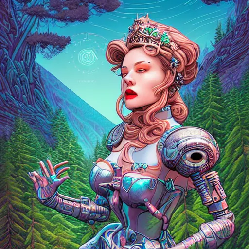 Image similar to ethereal cybernetic princess in the mountains, extremely detailed, sharp focus, wide view, full body shot, smooth, digital illustration, by dan mumford. james jean, by rossdraws, frank franzzeta, sakimichan