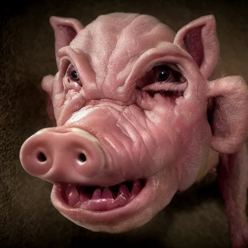 Prompt: a highly detailed realistic photographic render of a stillborn humanoid pig creature, stillborn, infant swine human hybrid, baby creature, creepy, horror, horror scene, cinematic horror, creepy horror, scary scene, cinematic lighting, cinematic scene, Volumetric lighting, Atmospheric scene, Dark, Horror, Atmospheric lighting, Global illumination, realistic, photo realism, hyper realistic, hyper realism, photo realisitc, cinematic render, film, beautifully lit, ray traced, octane 3D render, octane render, unreal engine