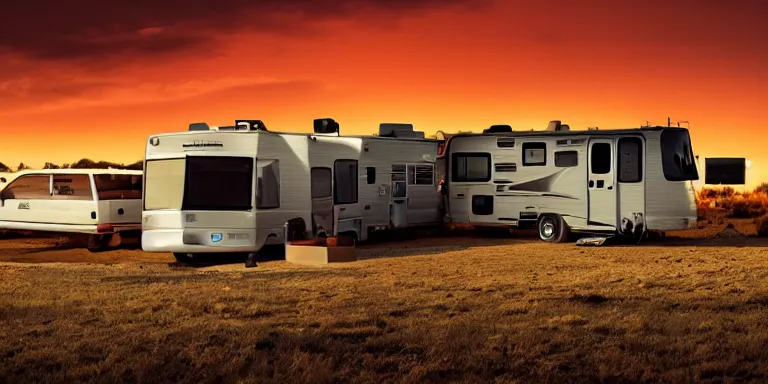 Image similar to photo still of the rv from the tv show breaking bad, cinematic-shot, night lighting, night skies, 4k