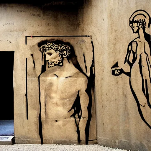 Image similar to graffiti of michelangelo's david, stencil