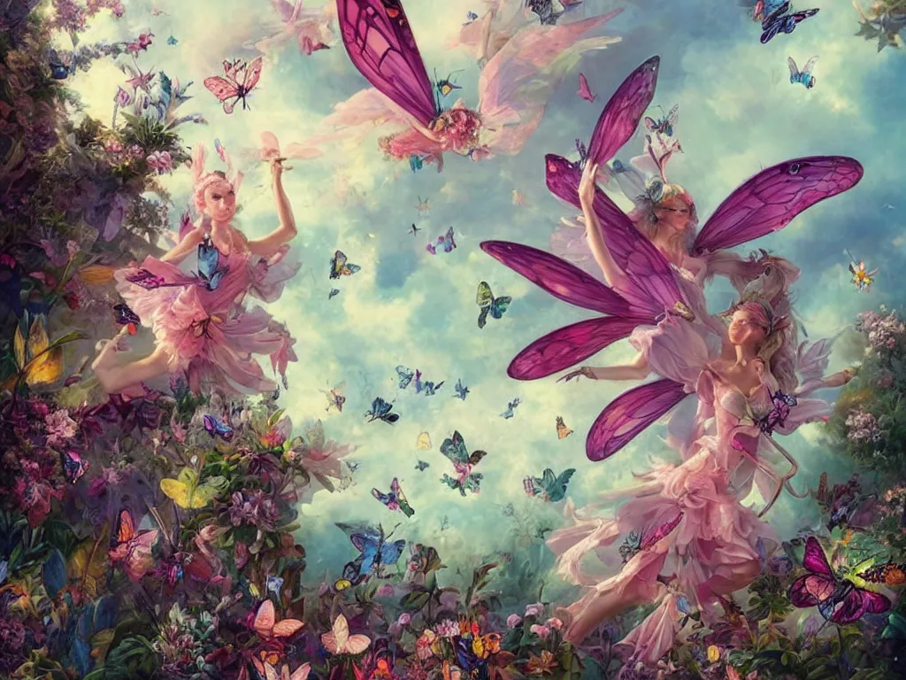 one pink fairy with large butterfly wings standing in | Stable Diffusion |  OpenArt