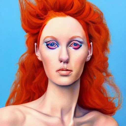 Prompt: redhead fashion model astronaut portrait, hyperrealism oil painting