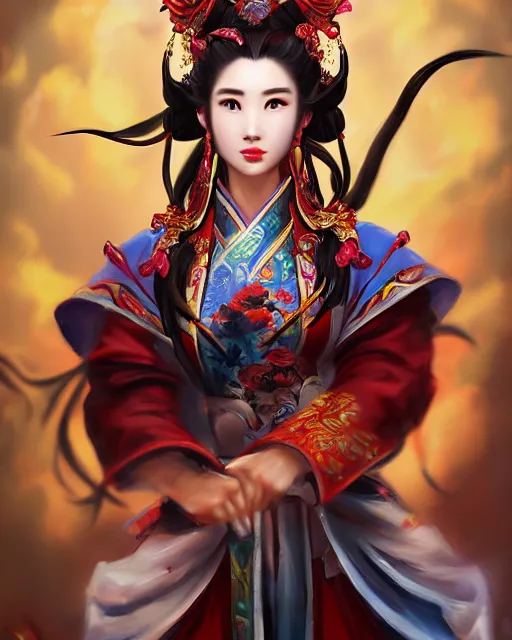 Prompt: diao chan from romance of three kingdoms in the paintetly style of WLOP, artgerm, brush stroke oil painting, imagine fx, artstation