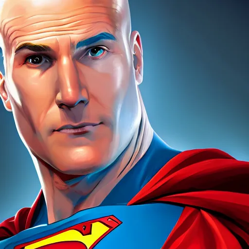 Image similar to Superman as Lex Luthor, digital portrait, artstation, cgsociety, 4k, high detail