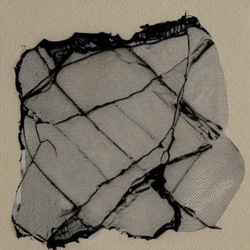 Image similar to ripped and torn mesh, drawn with a black liner on white paper