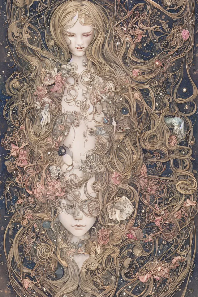 Image similar to collection of beautiful celestial females exposed in cryo chamers , by James Jean, intricate, elegant, highly detailed, centered , digital art