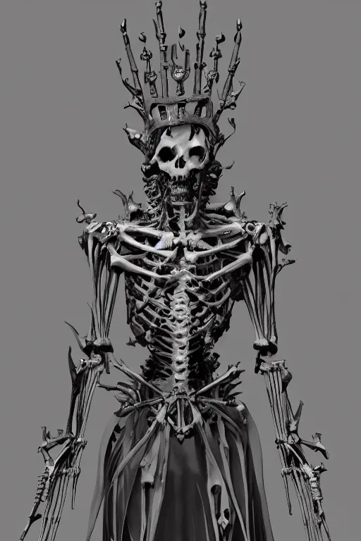 Image similar to skeletal king，victorian art，cinematic，3D，clear，extremely detailed, trending on artstation，physically based render