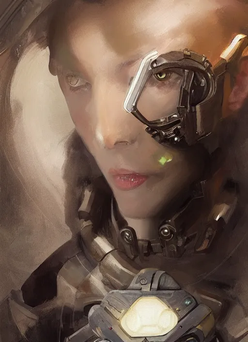 Image similar to a professional painting of a beautiful young female, clothed in stealth armor, compact nightvision goggles, olive skin, long dark hair, beautiful bone structure, symmetrical facial features, intricate, elegant, digital painting, concept art, smooth, sharp focus, illustration, from Metal Gear, by Ruan Jia and Mandy Jurgens and Artgerm and William-Adolphe Bouguerea