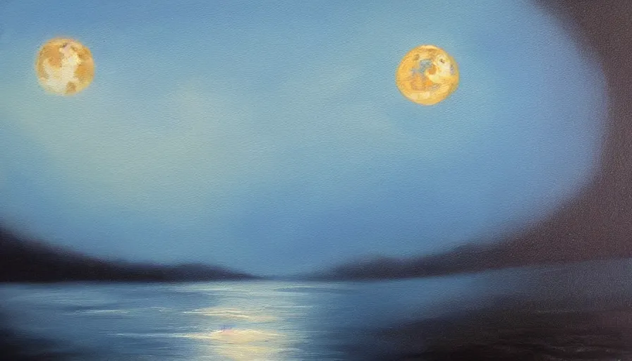 Prompt: oil painting, caressing the beautiful blue moon