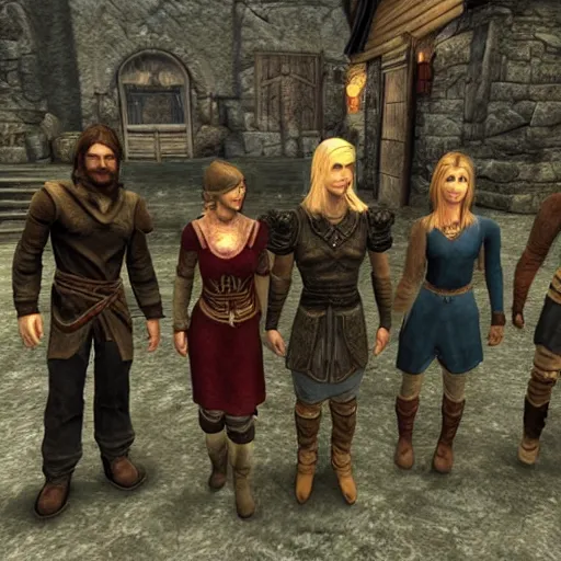 Prompt: the cast of friends in skyrim, 3 d graphics