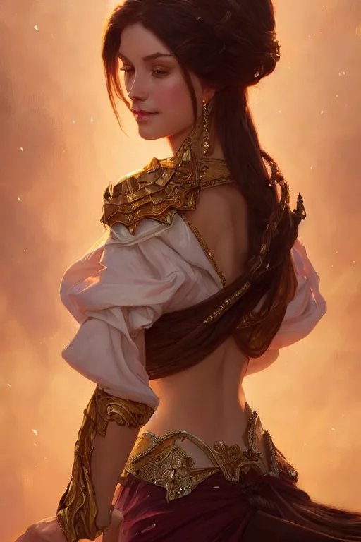 Image similar to Beautiful female princess, Full body shot, D&D, fantasy, intricate, elegant, highly detailed, digital painting, artstation, concept art, matte, sharp focus, illustration, hearthstone, art by Artgerm and Greg Rutkowski and Alphonse Mucha