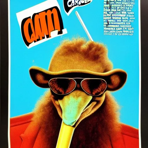 Image similar to A 1980s poster for Camel cigarettes with Camel Joe as a frog smoking a cigarette