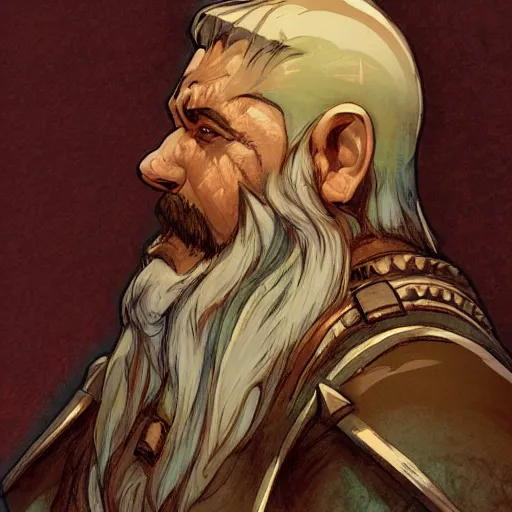 Image similar to Kalgor of the crystal caves. Dwarven explorer. Epic portrait by james gurney and Alfonso mucha (lotr, witcher 3, dnd, dragon age).