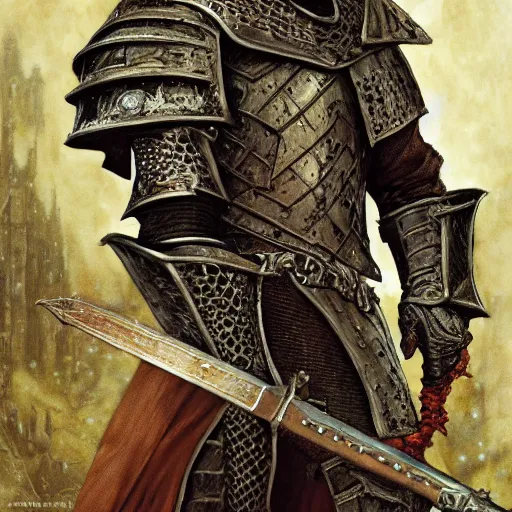 Prompt: dark souls knight as fantasy knight, realistic closeup portrait art by norman rockwell and donato giancola and greg rutkowski