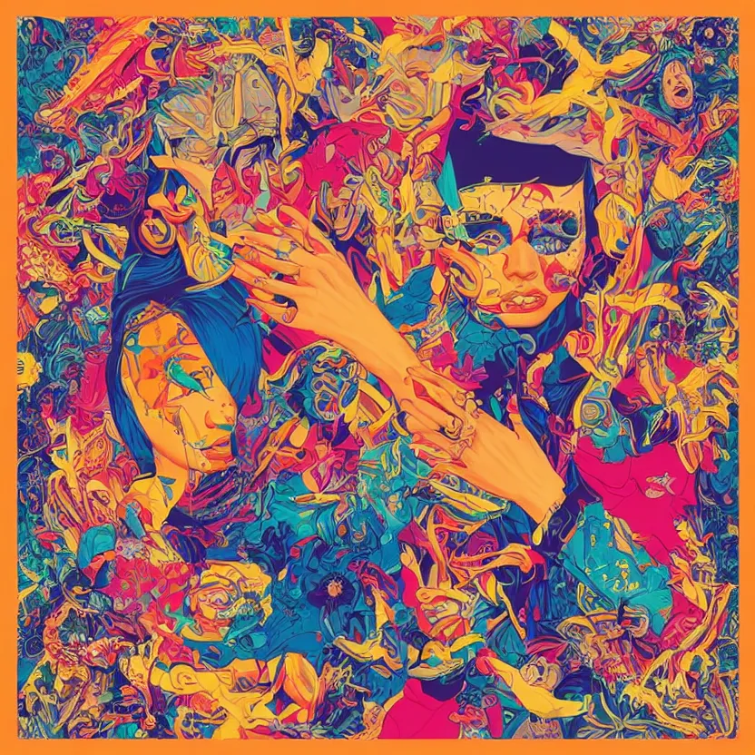 Image similar to album cover design in beautiful bright colors by tristan eaton and james jean