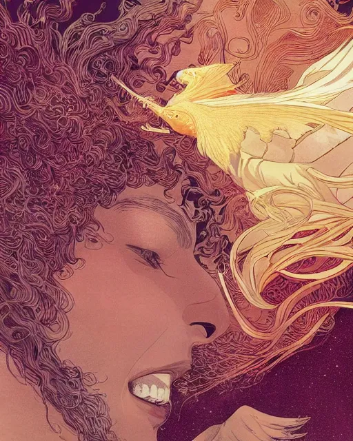 Image similar to a beautiful maiden with golden hair caressing a wyvern, close up, digital art, illustrated by james gurney and victo ngai