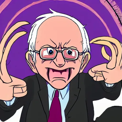 Image similar to bernie sanders fighting freeza in the art style of akira toriyama