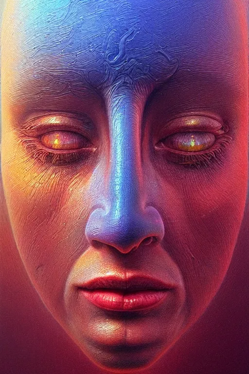 Prompt: hyperrealistic close-up baroque psychedelic!! organic alien!! peaceful kind spirit of nature in another dimension highly detailed concept art eric zener elson peter cinematic hard rainbow lighting high angle hd 8k sharp shallow depth of field, inspired by Zdzisław Beksiński