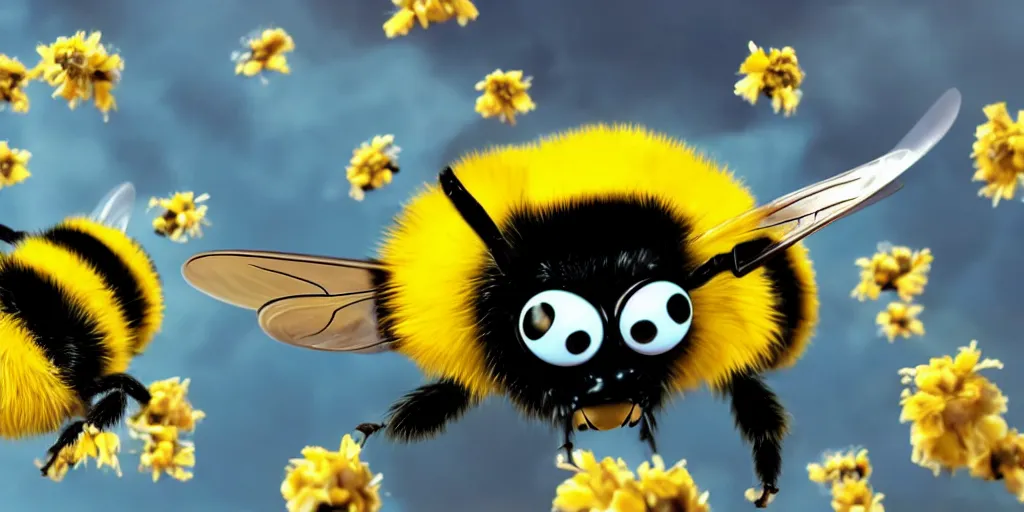 Prompt: A bumblebee in the style of Pixar, dramatic composition