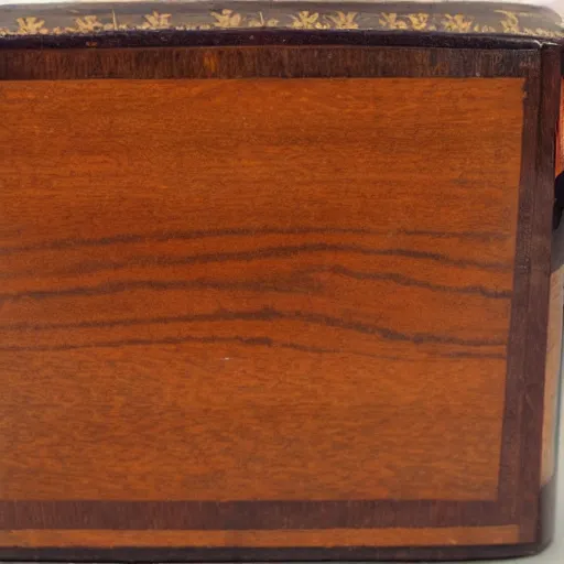 Image similar to edwardian photograph of a rosewood and ivory-inlaid box, beautiful, photograph very grainy, slightly blurry, 1900s, 1910s