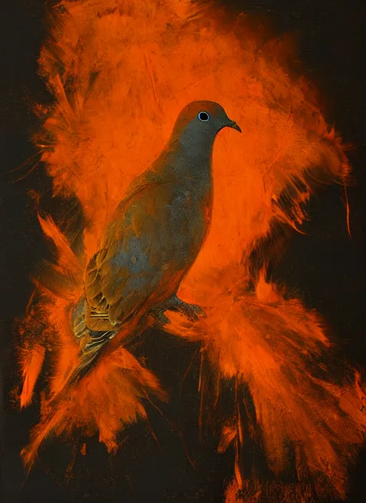 Image similar to portrait of a dove made of fire, by nicola samori, painting, 8 k, high detail