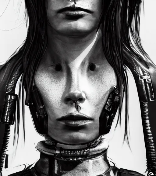 Image similar to detailed realistic female character cyberpunk wearing thick steel collar around neck, realistic, art, beautiful, 4K, collar, choker, collar around neck, punk, artstation, detailed, female, woman, choker, cyberpunk, neon, punk, collar, choker, collar around neck, thick collar, choker around neck,